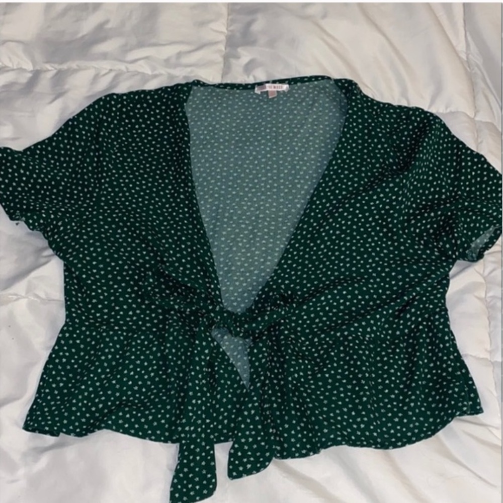 Pacsun Green Floral Tie Front Top